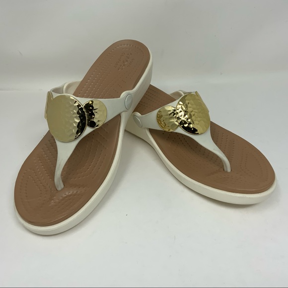 CROCS Shoes - Crocs Women Sarah Embellished Wedge Flip. Size 8.